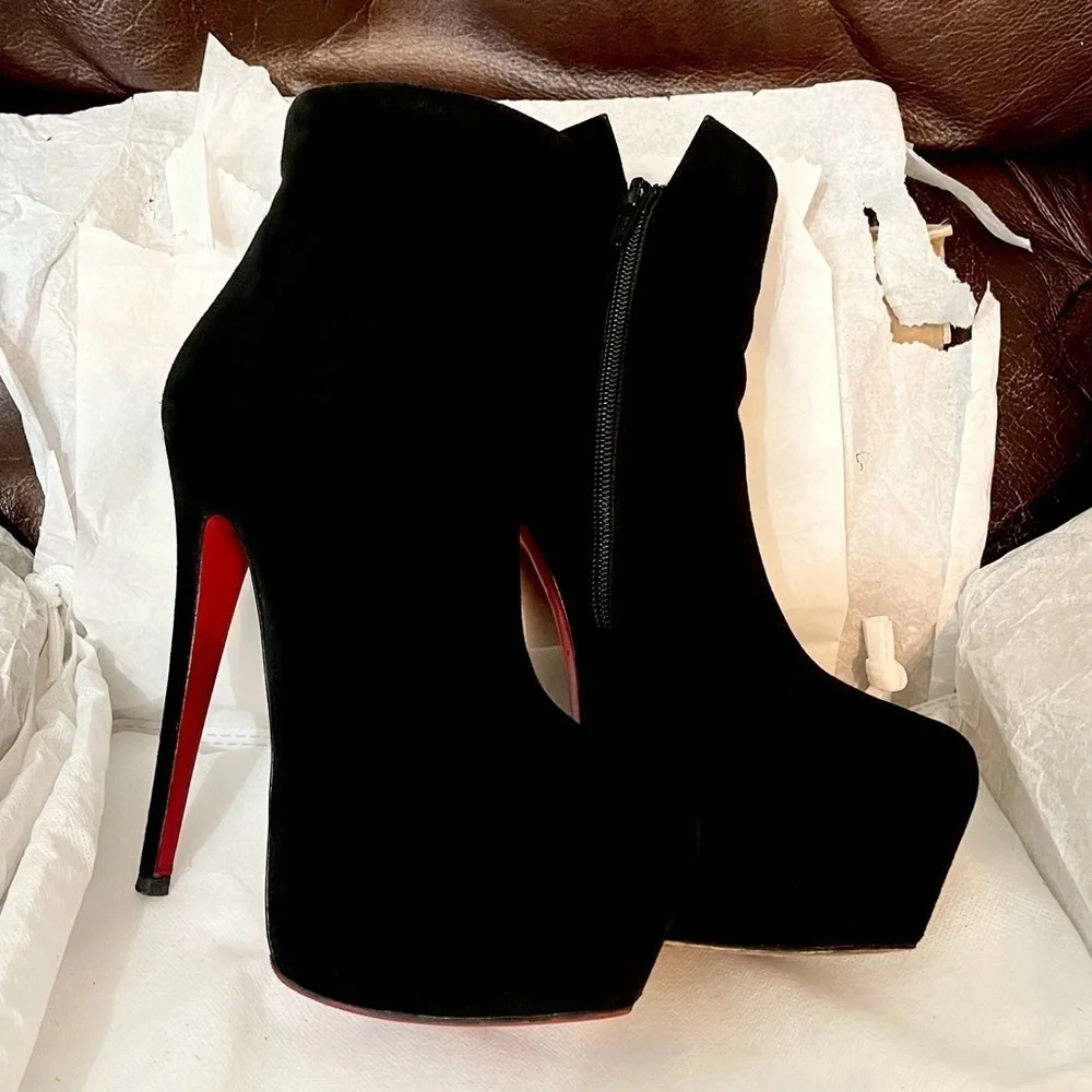 Christian Louboutin Daf Platform Bootie 160 blk Veau Velour suede lthr EU36 - Picture 1 of 14